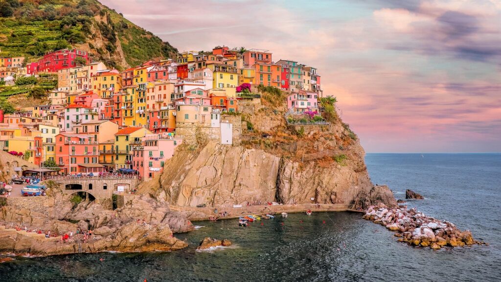 Cinque Terre Italy at sunset