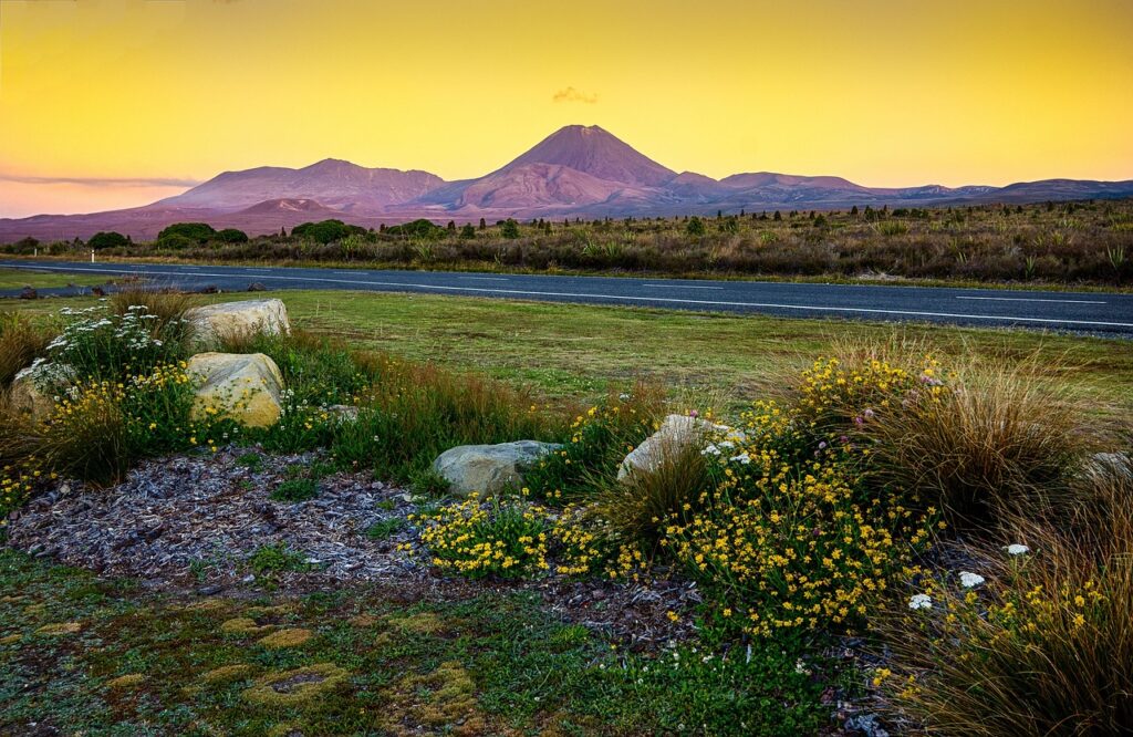 Tongariro National Park in the North Island of New Zealand, featuring Mount Tongariro.