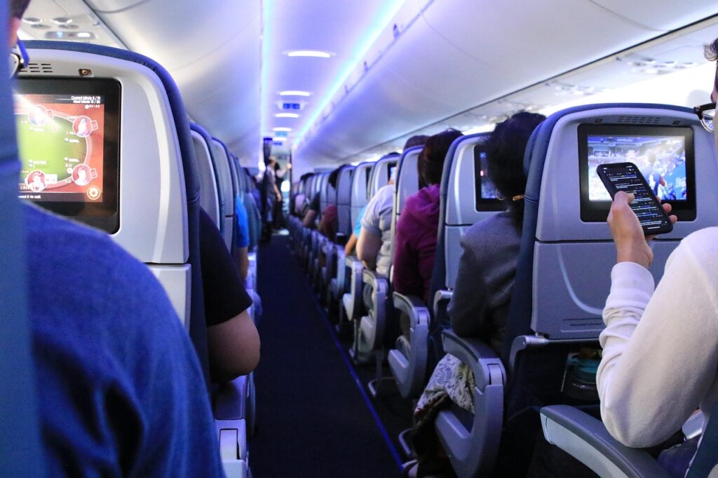  interior of an American Airlines aircraft during a flight