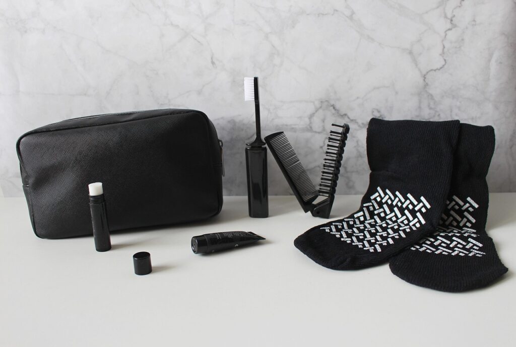 Eco-friendly solid shampoo bar and toiletries for zero-waste travel