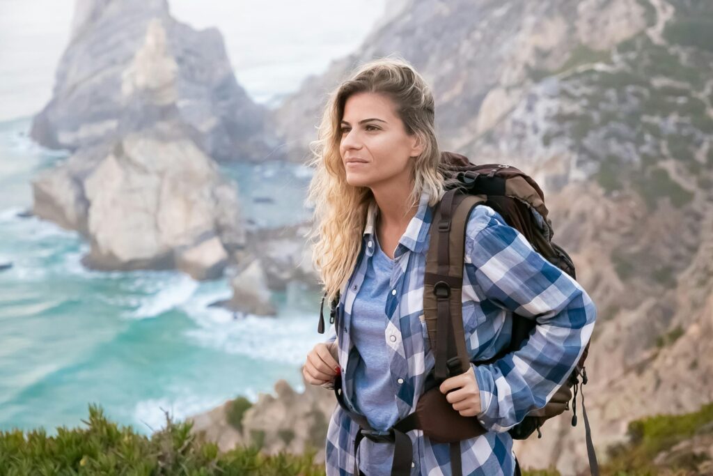 a Happy woman traveling